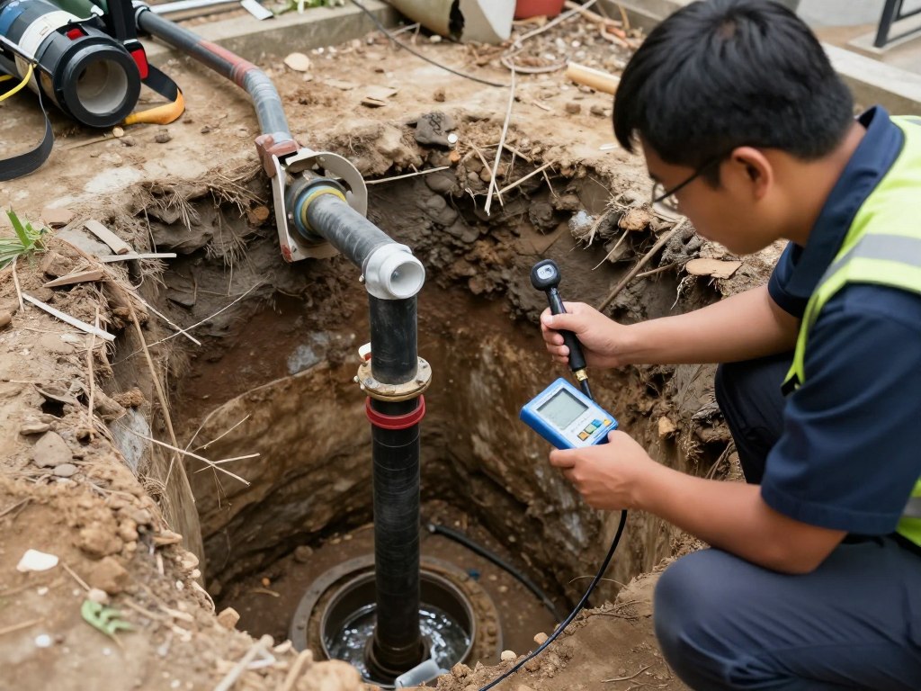 Proses deteksi kebocoran pipa bawah tanah menggunakan gas tracer dan peralatan akustik